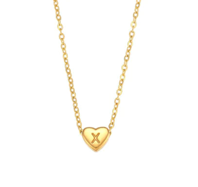 Initial Love Necklace - 18K Gold Plated Heart Pendant (One)
