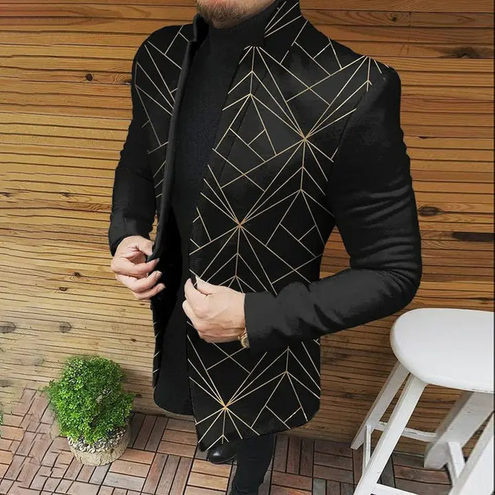 Men's Woolen Mid-length Trench Coat with Stand Collar