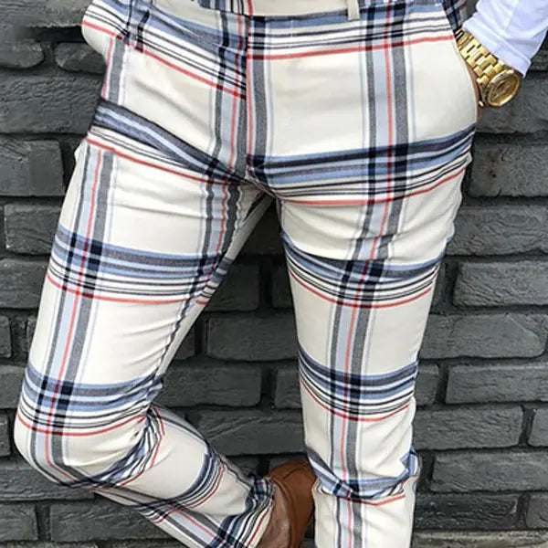 Men's Casual Plaid Print Slim Trousers