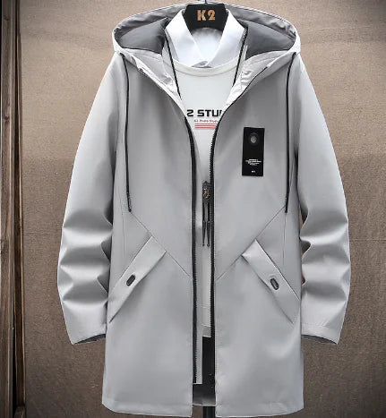 Men's Casual Mid-Length Loose Hooded Trench Coat