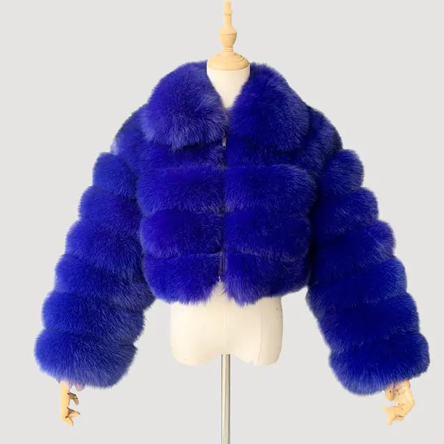 Faux Fur Women's Short Jacket with Lapel and Long Sleeves