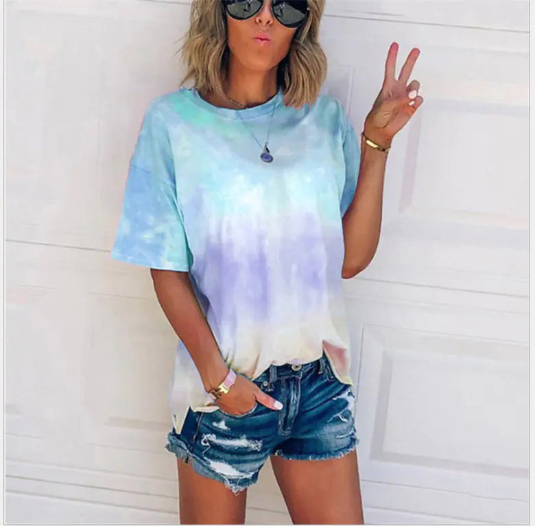 Tie-Dye Gradient Print Loose Women's T-Shirt