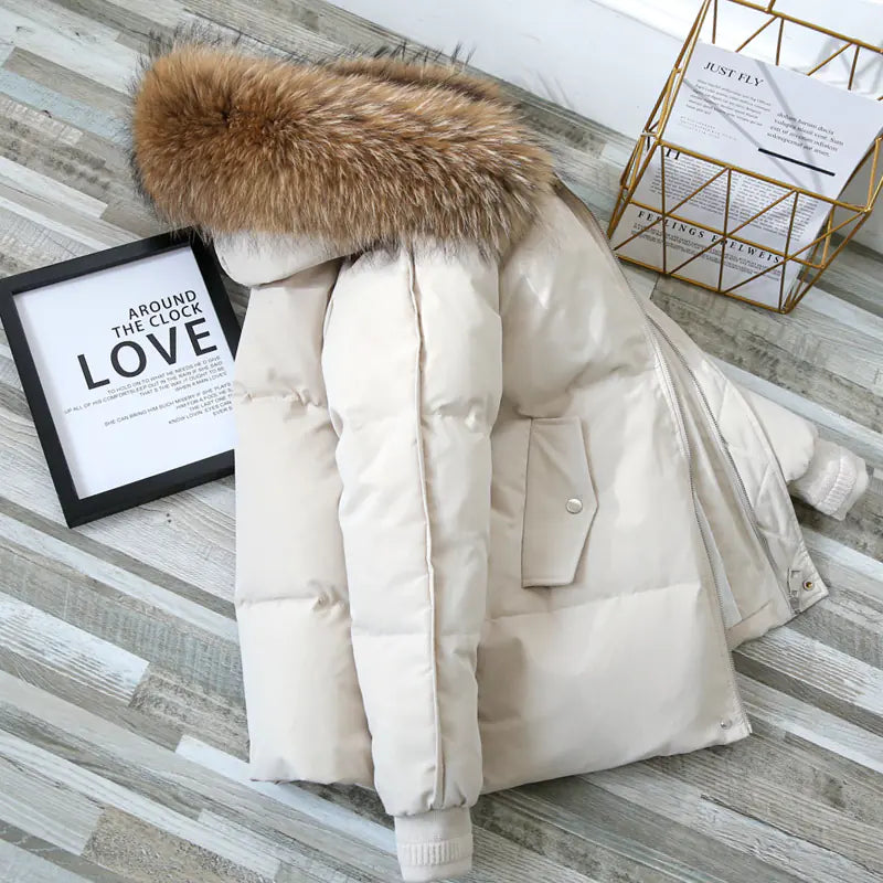Short Women's Down Jacket with Fur Collar (Fashion)