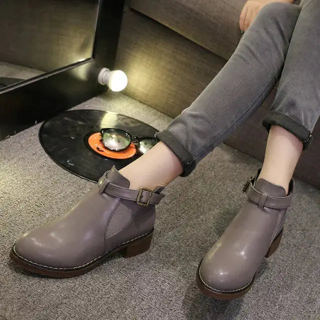 Chunky Heel Martin Boots - Low Heel Ankle Booties