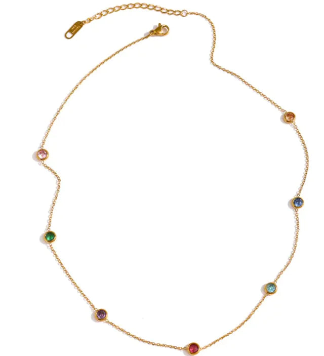 Women's Thin Chain 18K Gold Colorful Necklace