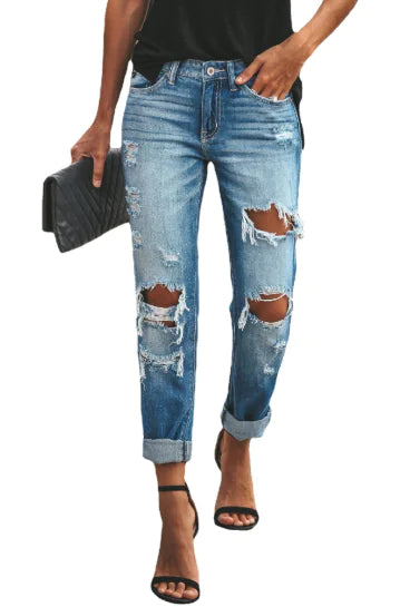 Women's Distressed Denim Cropped & Straight Leg Jeans