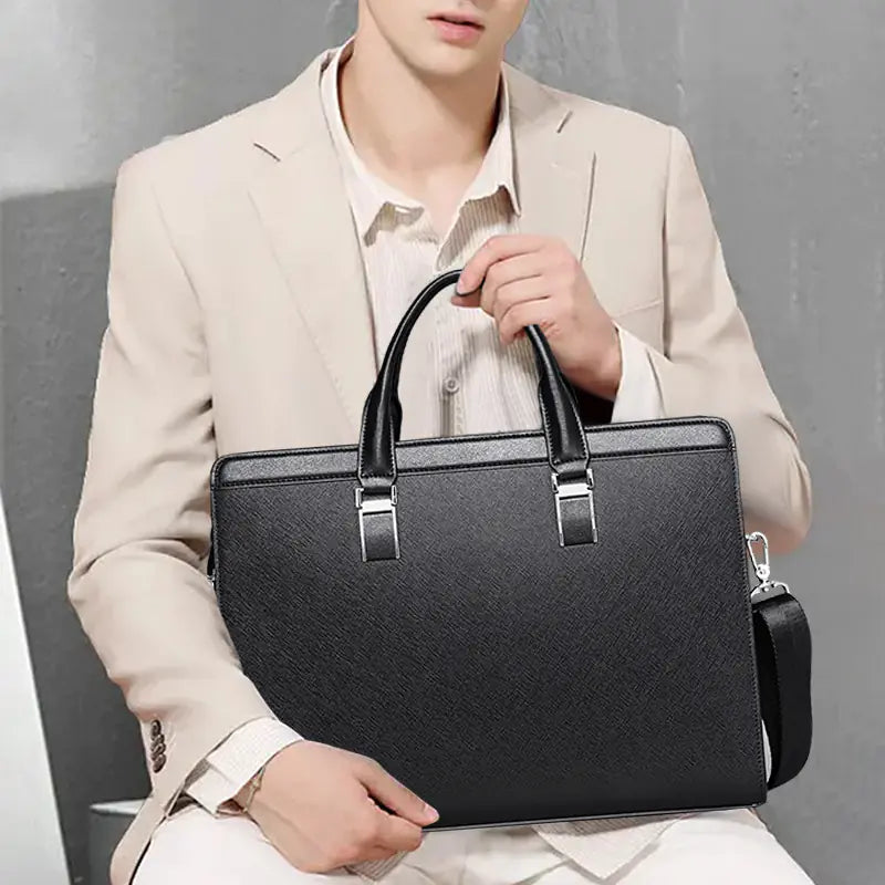 Genuine Leather Men's Briefcase for 14-inch Laptop
