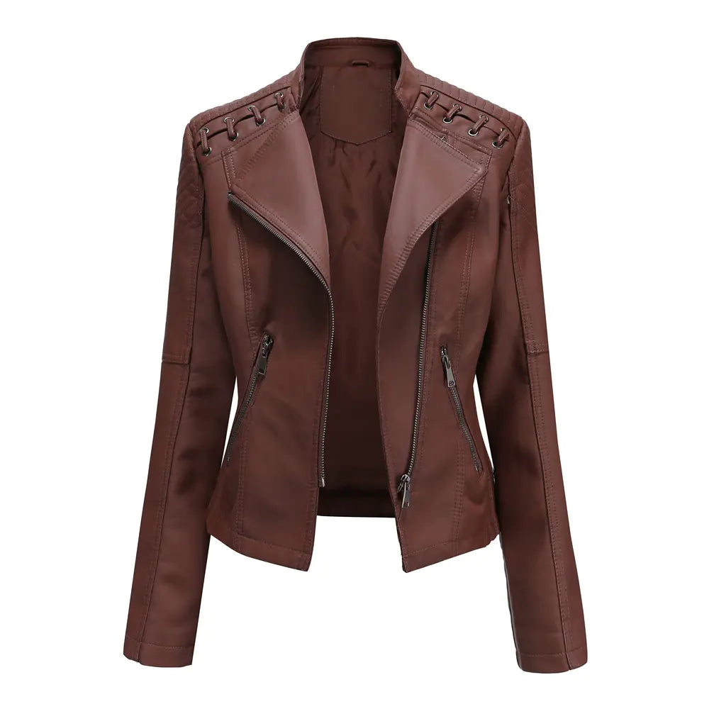 2020 Women's Slim Fit Leather Jacket for Spring/Fall