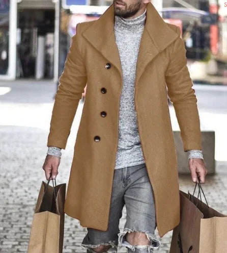 Mid-Length Men's Woolen Trench Coat