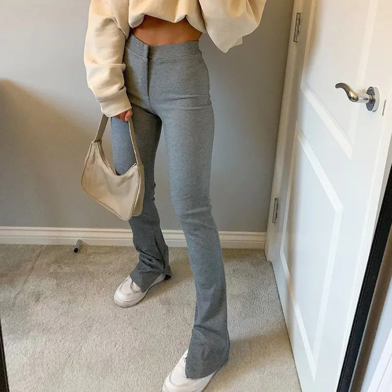 High Waist Skinny Split Casual Pants for Women