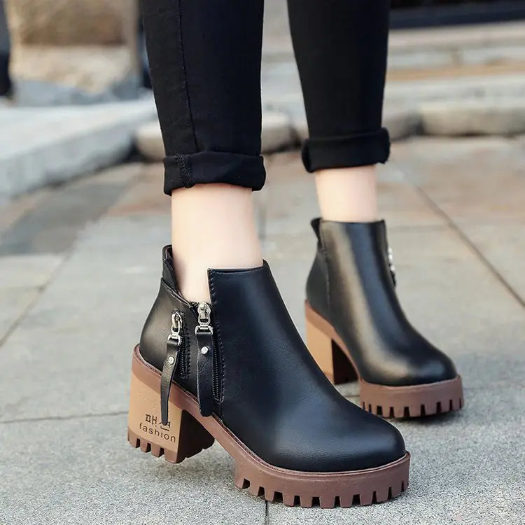 Fall Winter Women's Chunky Heel Ankle Boots