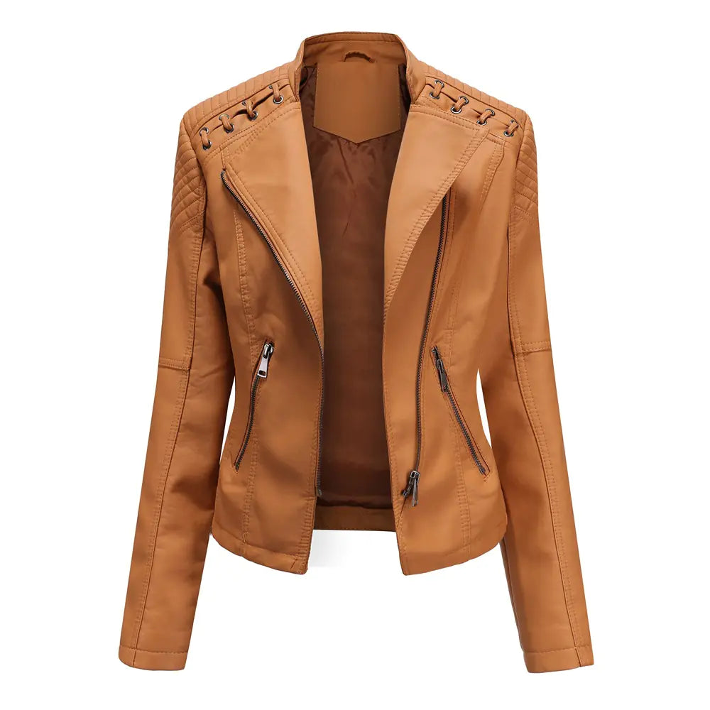 2020 Women's Slim Fit Leather Jacket for Spring/Fall
