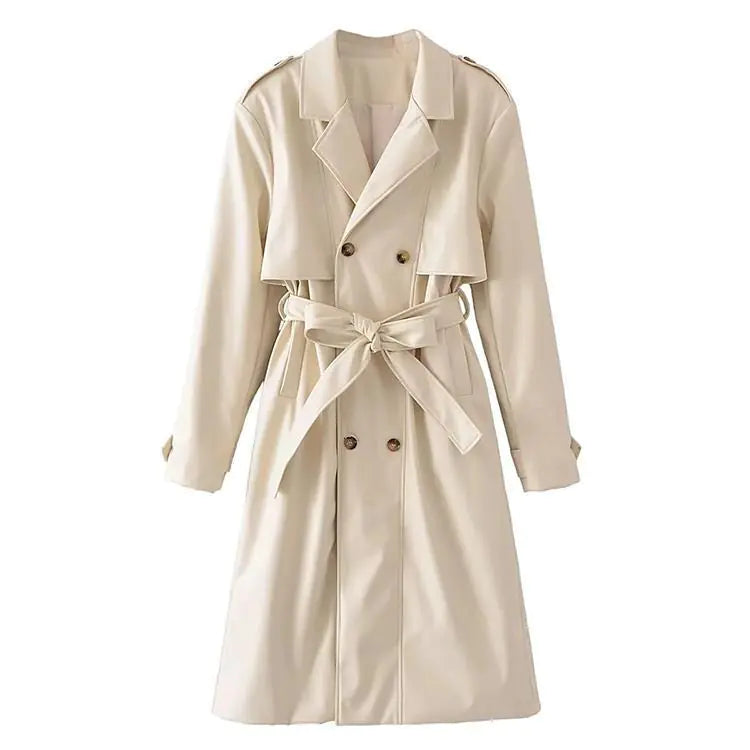 Loose Double-Breasted Long Trench Coat for Women