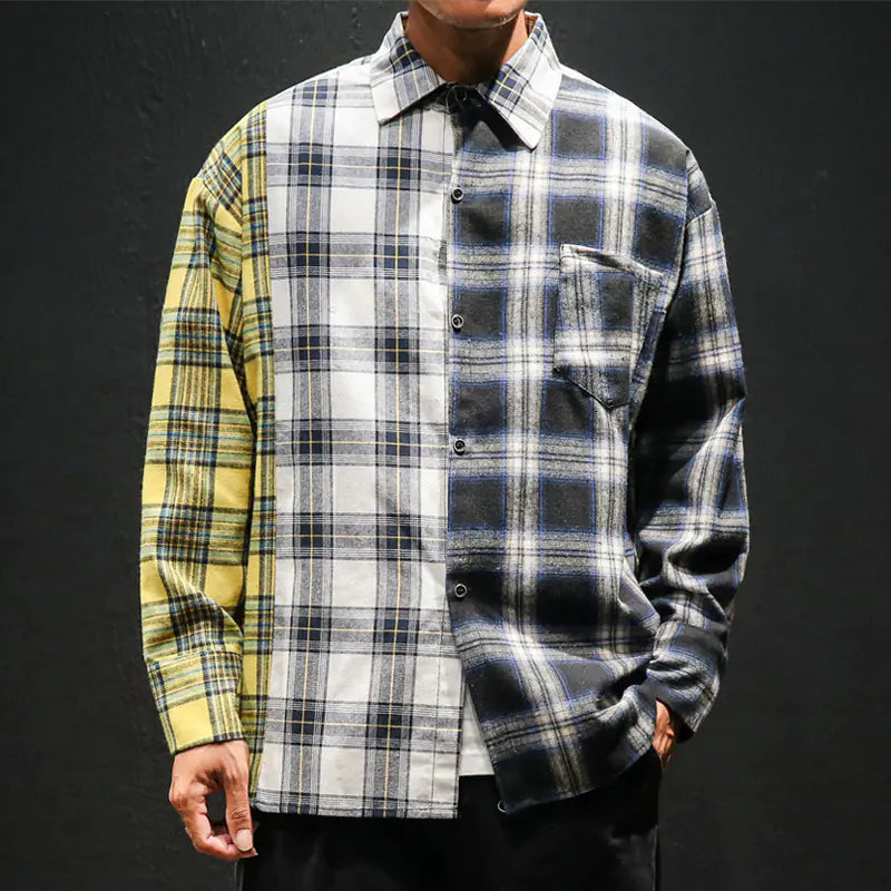 Men's Long Sleeve Loose Fit Plaid Shirt