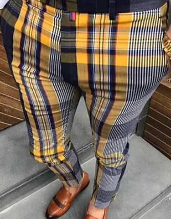 Casual Plaid Pants with Side Stripe Design