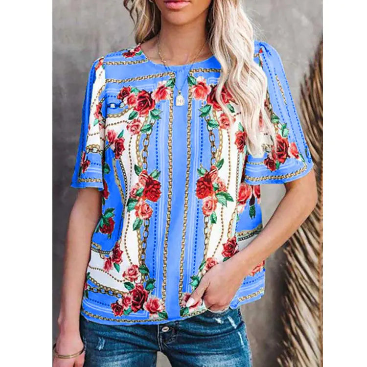 Damen Bedrucktes Rundhals-Kurzarm-T-Shirt