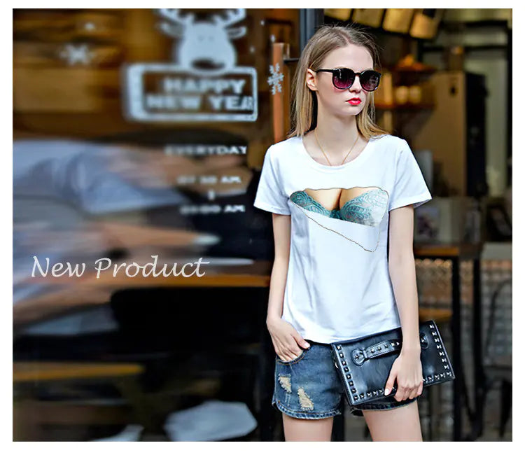 2018 Summer Funny 3D Graphic Busty T-Shirt