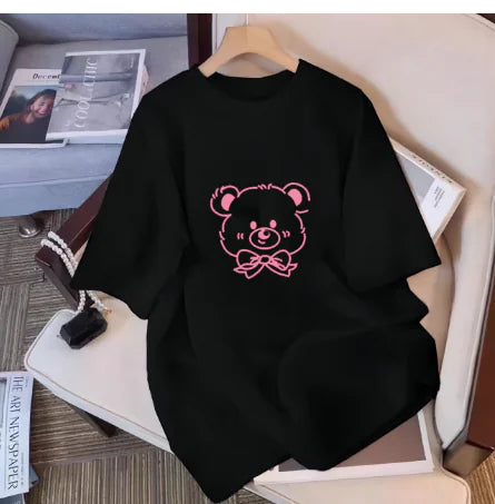 Women's Cotton Short Sleeve T-Shirt with Bear Print