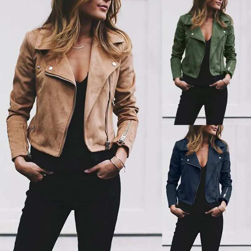 Women's Short Jacket with Lapel and Asymmetrical Zipper