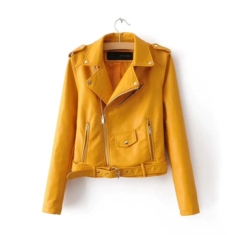 Women's Slim Fit Leather Jacket with Zipper
