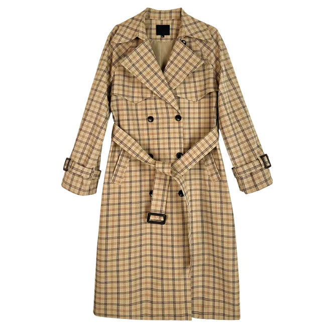 Plaid Windbreaker Long Loose Coat for Women