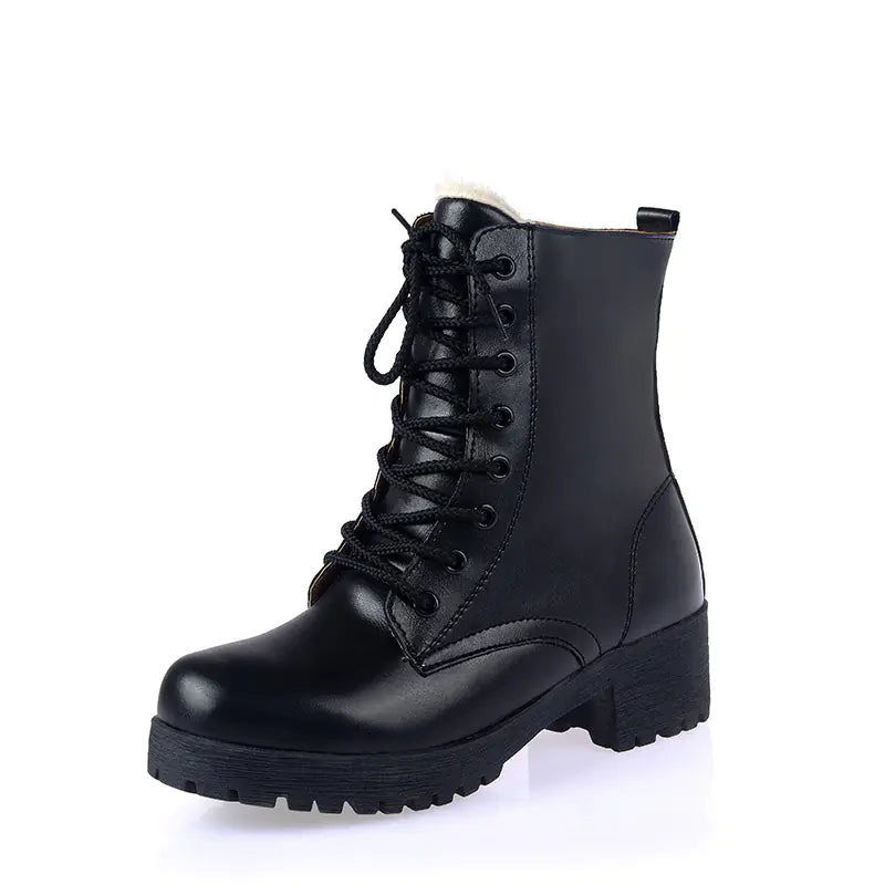 Botines de tacón grueso de cuero genuino para mujer nuevos