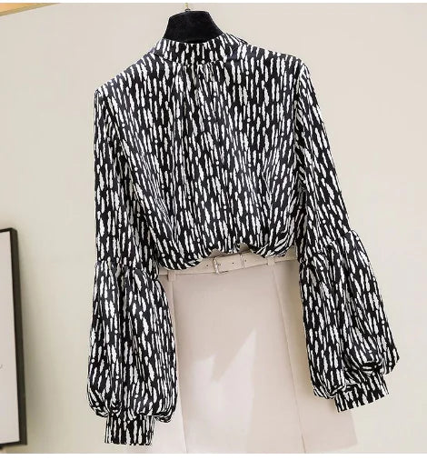Stand Collar Ruffled Chiffon Shirt for Women