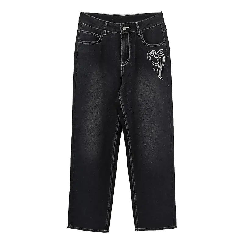 High-Waisted Straight Leg Cotton Denim Pants for Women