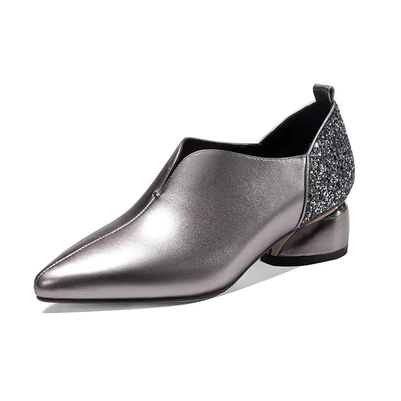 Pointed Thick Heel Mid-Heel Moccasins for Women