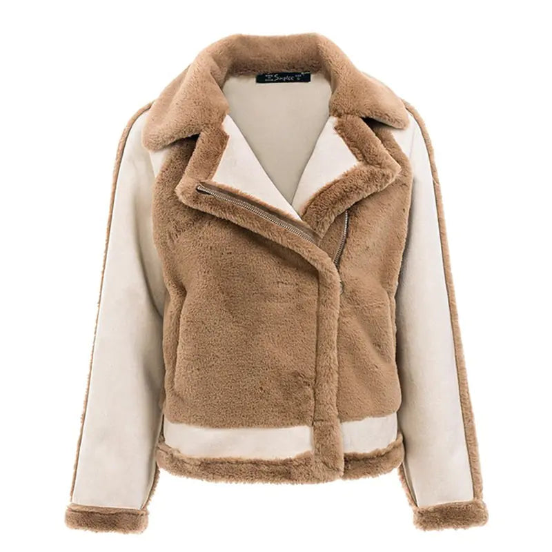 Color Block Faux Fur Coat