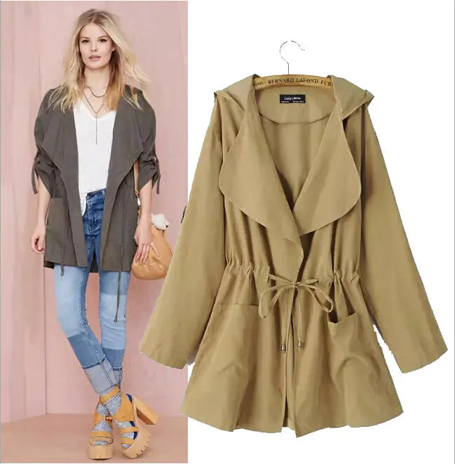 Lightweight Hooded Trench Coat (Mid-Length)