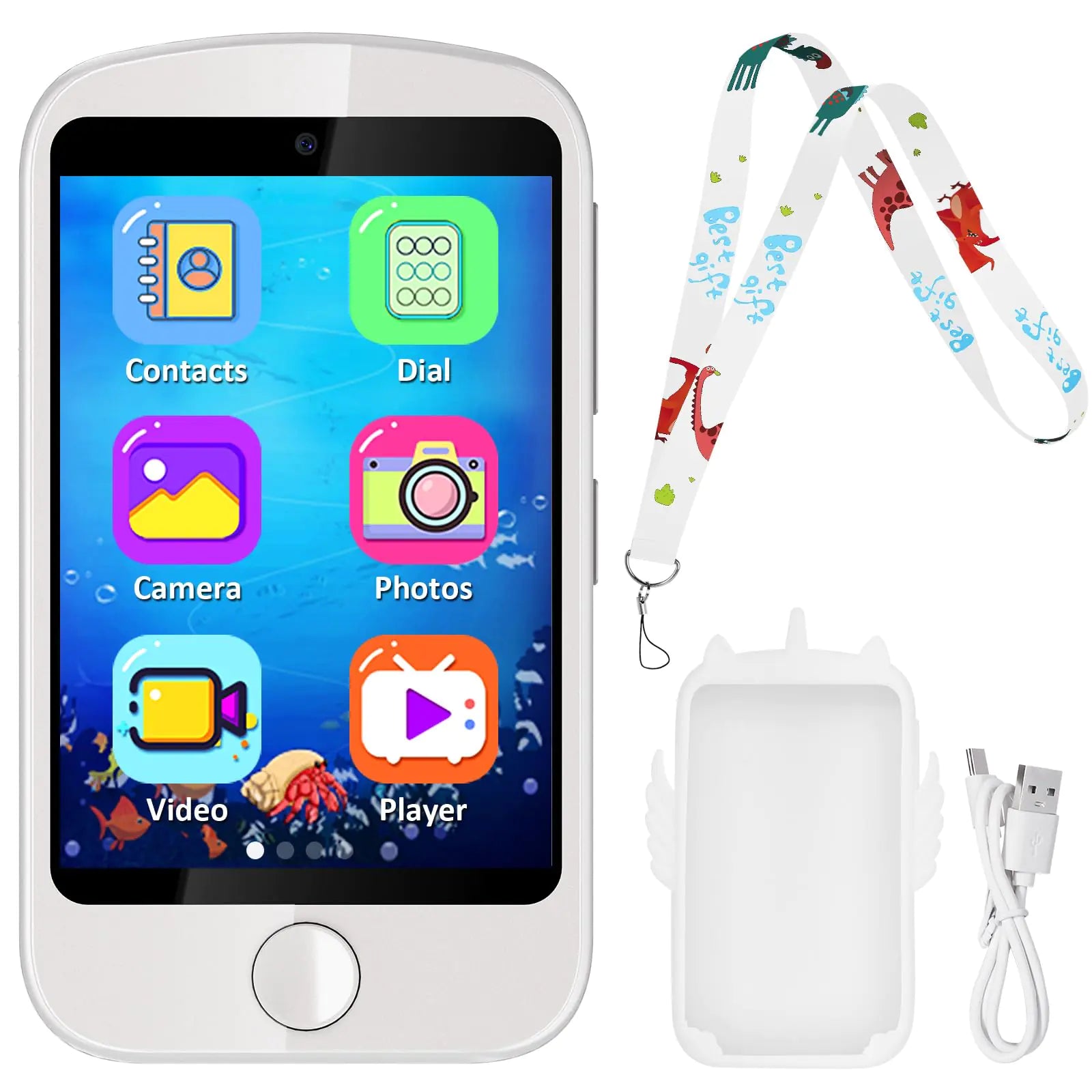 Smart Phone for Kids Toys Touchscreen Toy Phone for Girls Boys Kids Phone with Games Interactive Learning Toys for 3 4 5 6 7 8 9 10 Year Old Christmas Birthday Gifts White