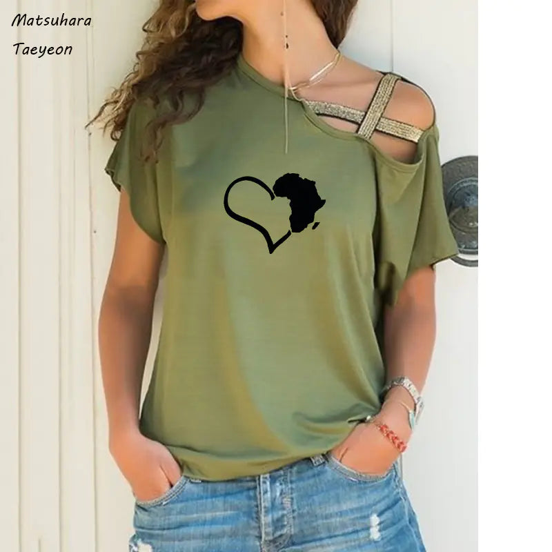 Funny Heart Map Graphic T-Shirt for Women (Big Size)