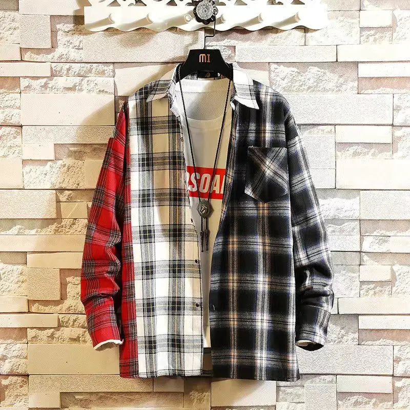 Men's Long Sleeve Loose Fit Plaid Shirt