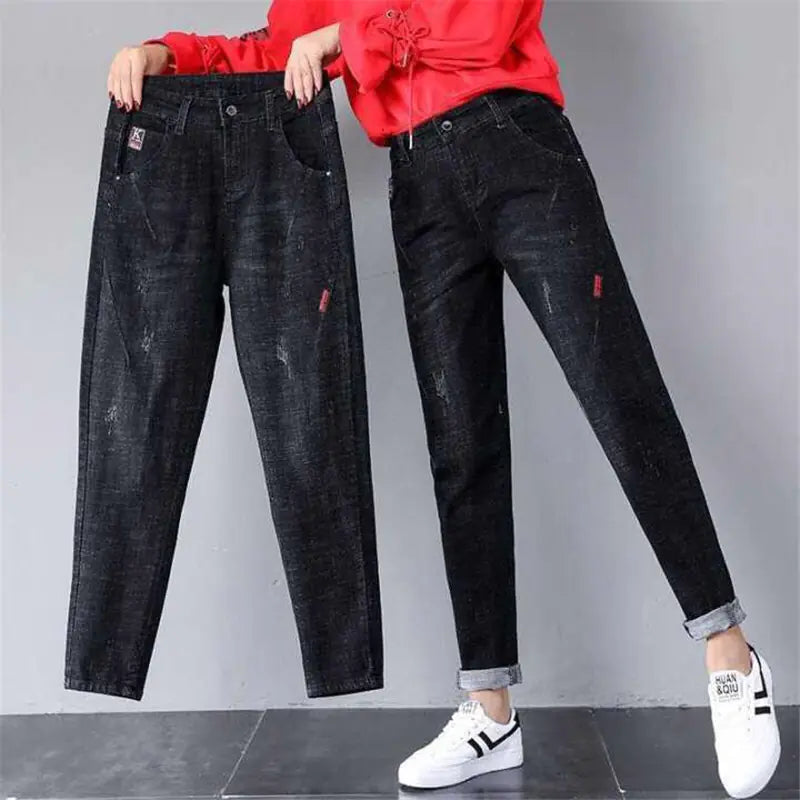 High Waist Denim Harem Pants for Women