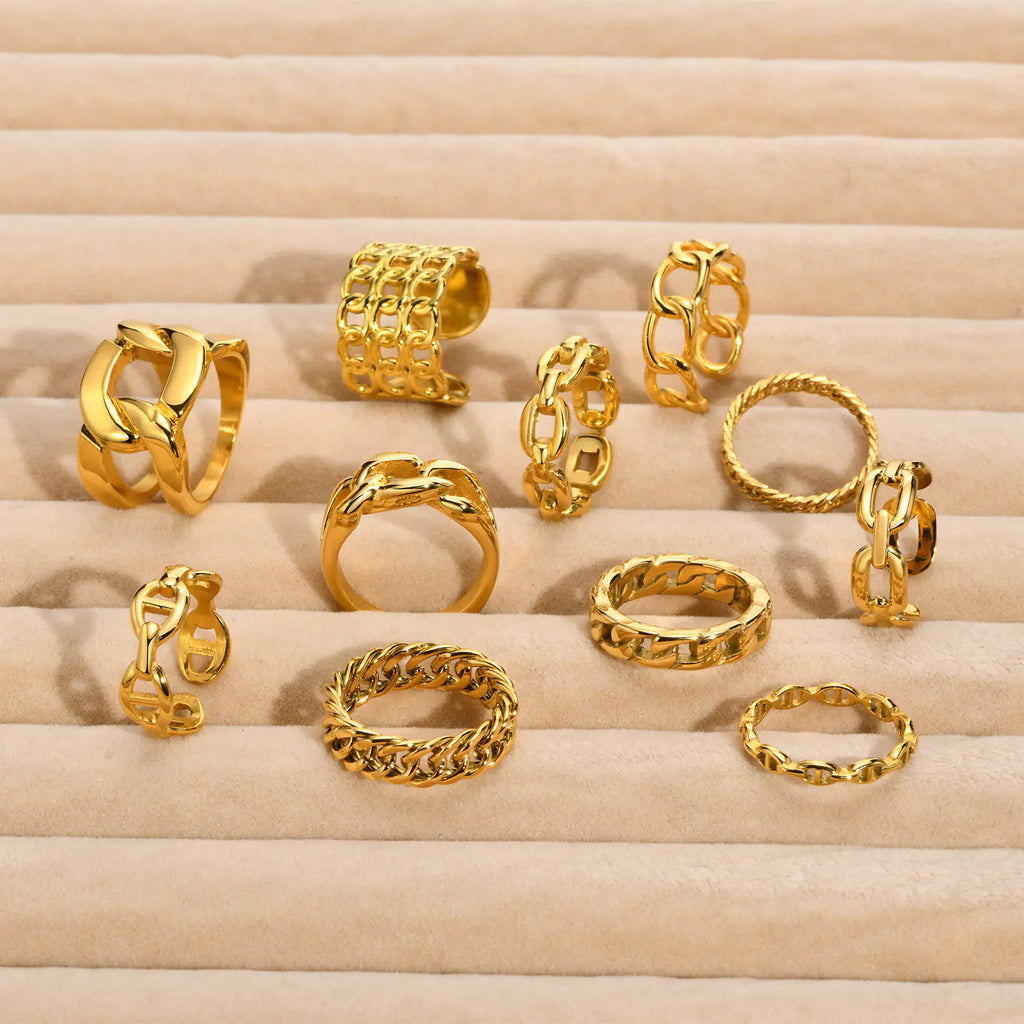 Trendy 18K Gold-Plated Stainless Steel Chain Ring
