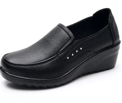Women's Soft Leather Mid Heel Wedge Pumps and Loafers