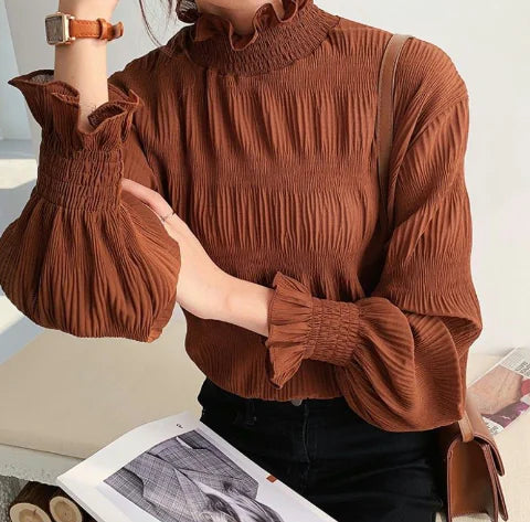2018 Spring Style Ruffled Collar Chiffon Blouse for Women