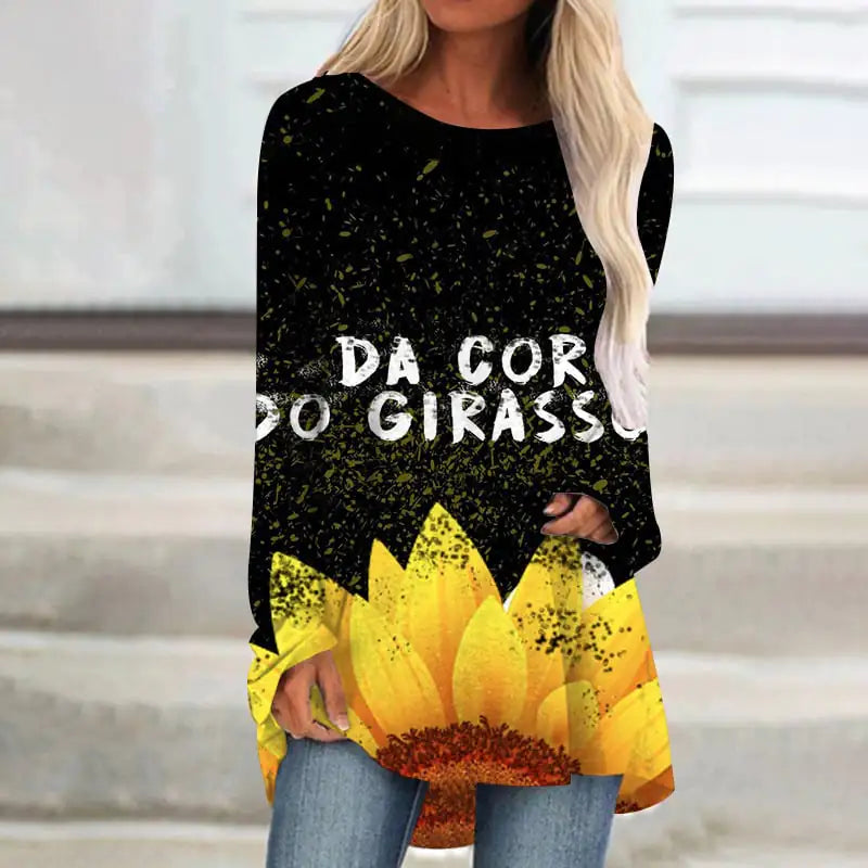 Women's Round Neck Sunflower T-shirt