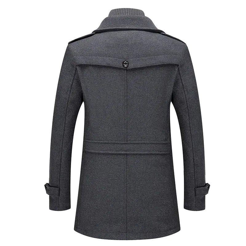 Men's Woolen Coat - Double Collar Mid-Length Jacket