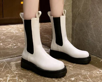 Stylish Women's Mid-Tube Martin Boots with Thick Soles