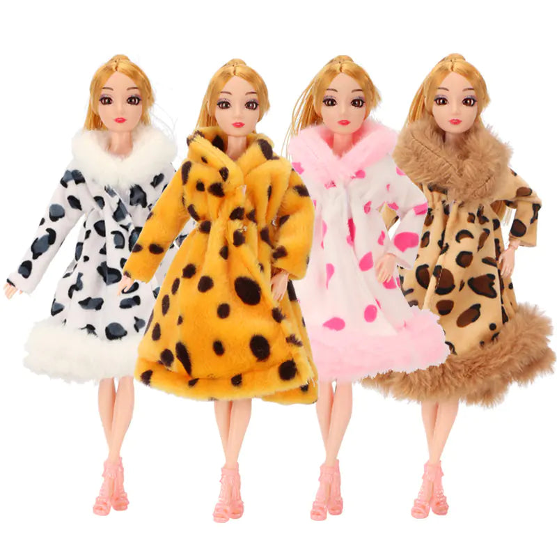 30cm Barbie Doll Wedding Dress with Fur Coat
