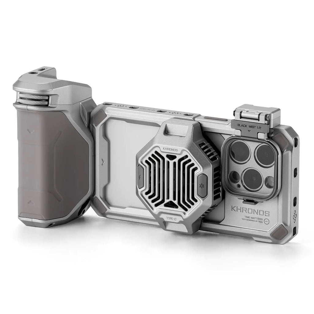 Tilta Khronos Advanced Kit Compatible with iPhone 15 Pro - Titanium White | Phone Case Cooling Fan ND Filter PD Focus Handle