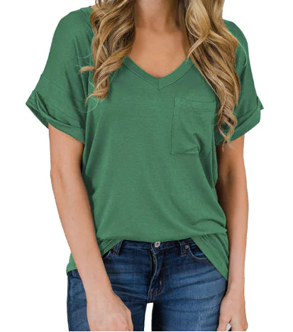 Irregular V-Neck Loose Short Sleeve T-Shirt