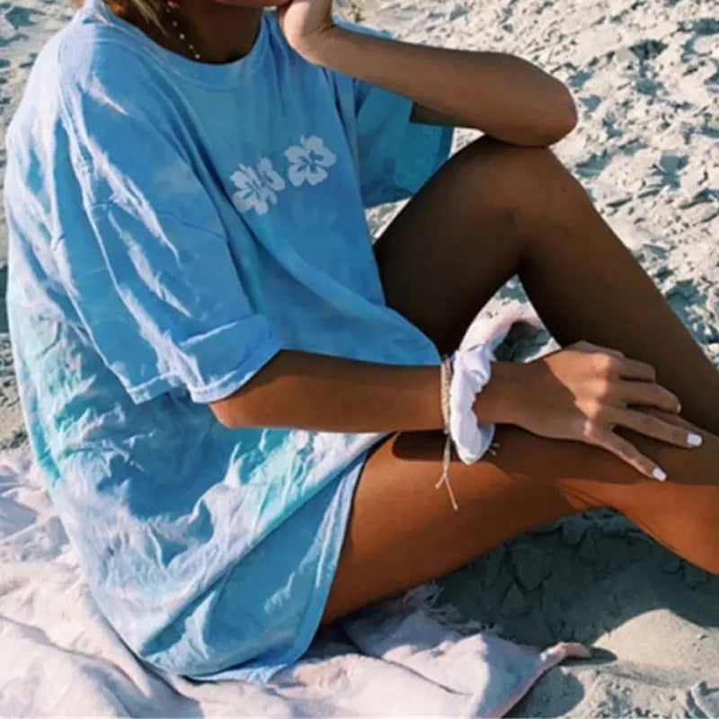 Blue Floral Print Women's T-Shirt