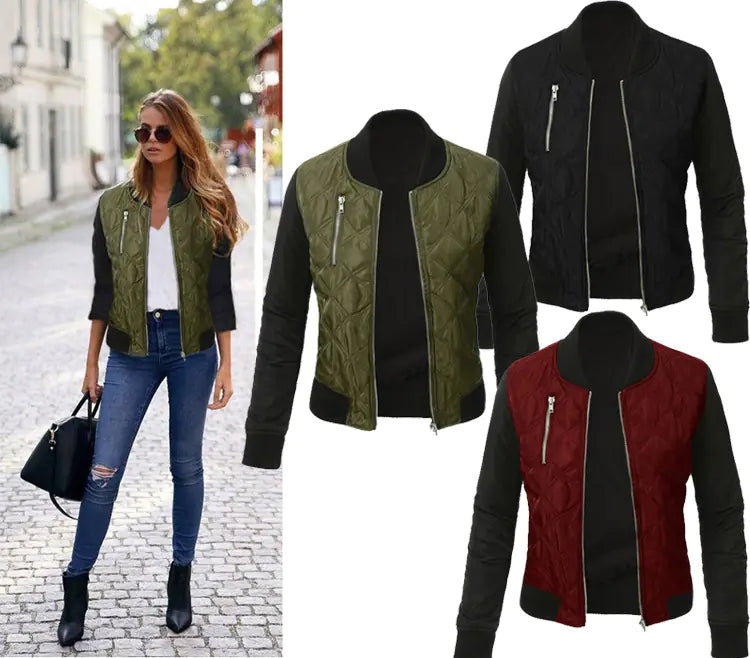 Fashionable Zippered Padded Jacket for Women