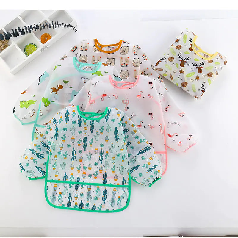Cute Toddler Waterproof Long Sleeve Bib Apron for Kids