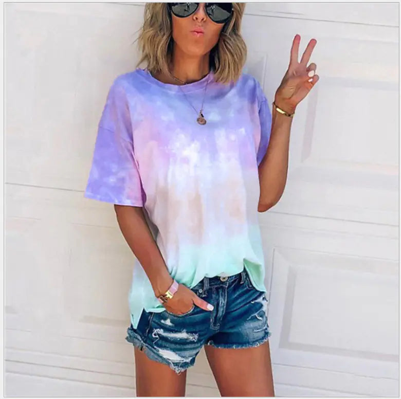 Tie-Dye Gradient Print Loose Women's T-Shirt
