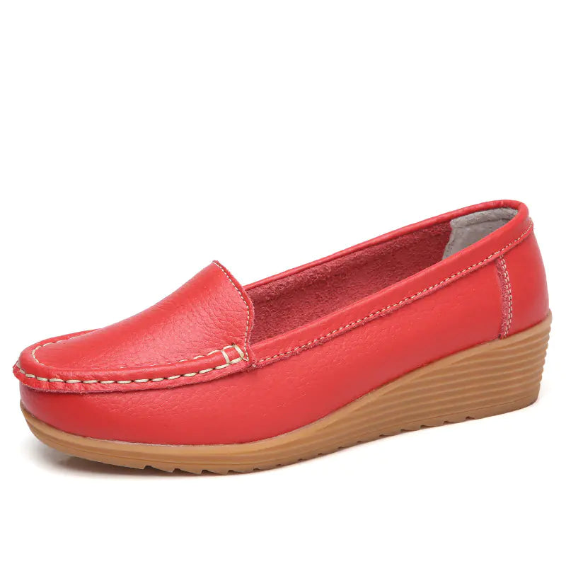 Aier Spring Autumn Women's Wedge Leather Shoes