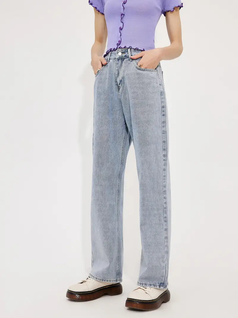Butterfly Print High Waist Wide Leg Denim Jeans